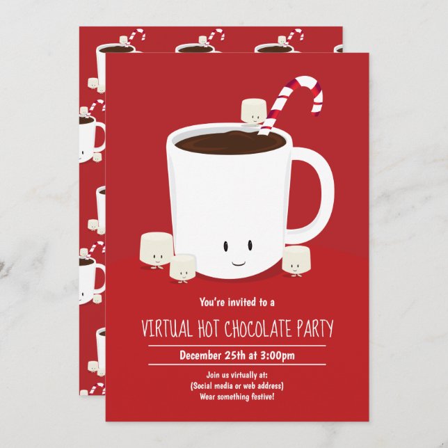 Invitación Fiesta de Navidades virtuales chocolate caliente c (Anverso / Reverso)