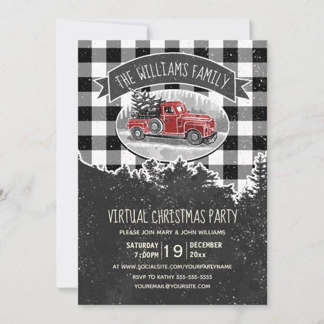 Invitación Fiesta de Navidades virtuales con camionetas rojas (Anverso)
