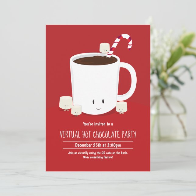 Invitación Fiesta de Navidades virtuales de chocolate calient (Anverso de pie)
