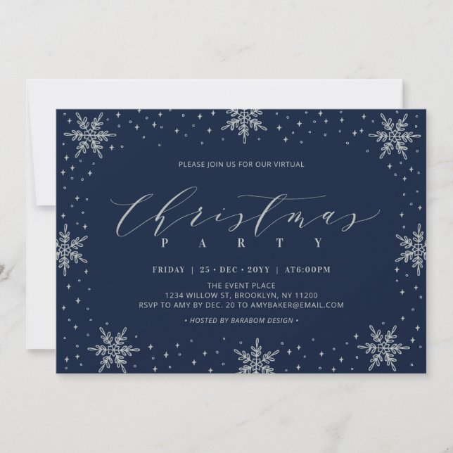 Invitación Fiesta de Navidades virtuales Silver y Navy Winter (Anverso)