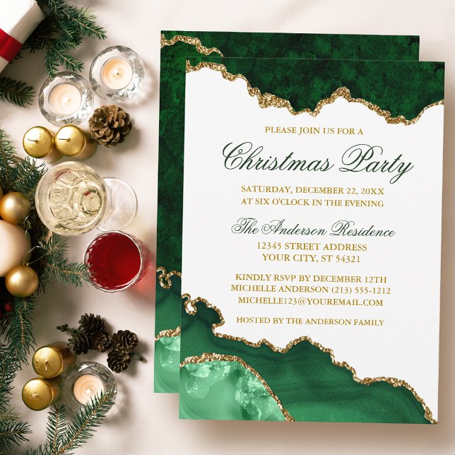 Invitación Fiesta de Navidades Watercolor Green Marble Geode  (Customize to change text size or text style.)