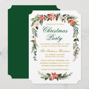 Invitación Fiesta de Navidades Watercolor Poinsettia Gold Gre
