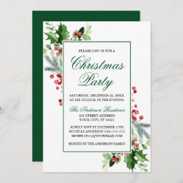 Invitación Fiesta de Navidades Watercolor Winter Greenery Hol