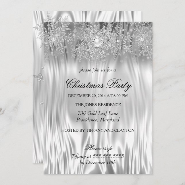 Invitación Fiesta de Navidades White Silver Wonderland (Anverso / Reverso)