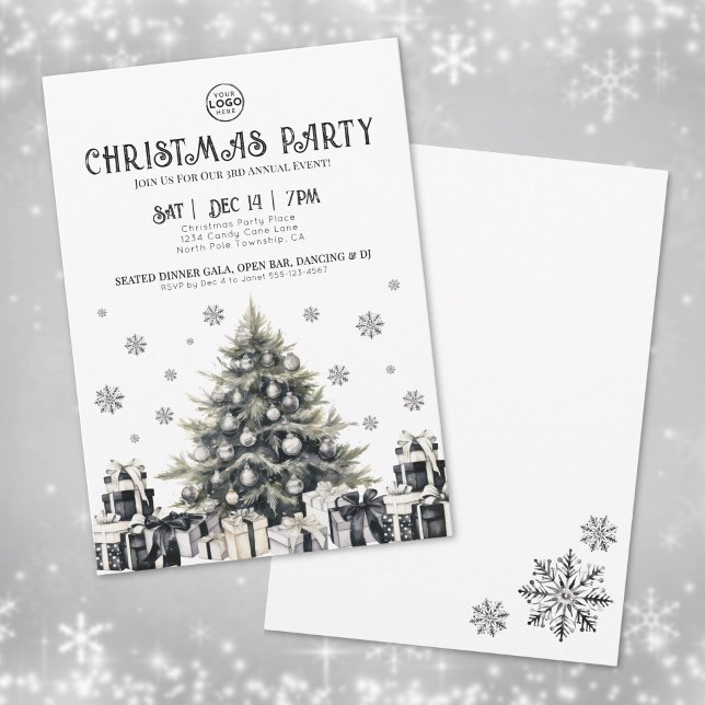 Invitación Fiesta de Negocios Blanco y Negro (Black White Elegant Company Christmas Party Invitation)