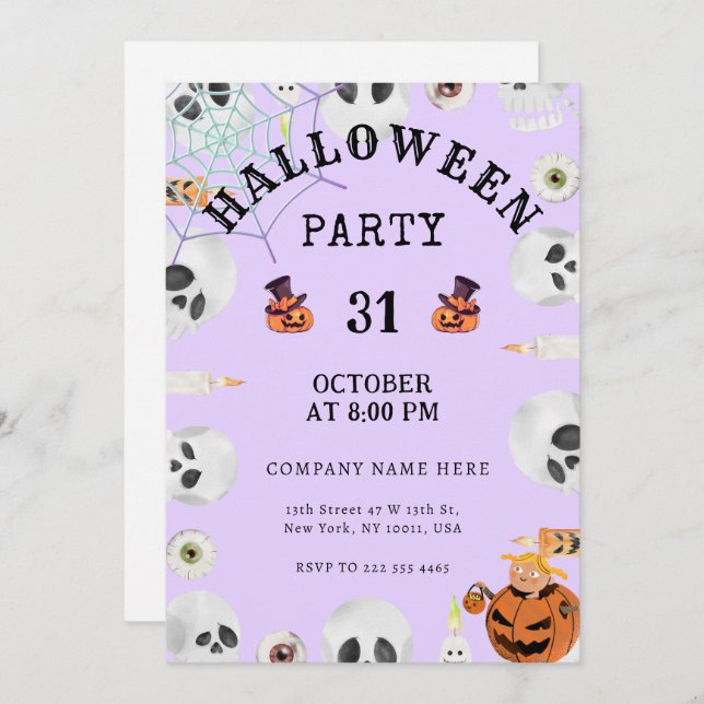 Invitación Fiesta de negocios de Halloween para el Lavender l (Anverso / Reverso)