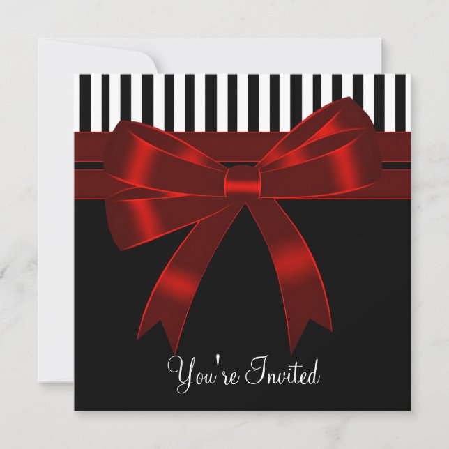 Invitación Fiesta de negro, blanco y rojo para todas las ocas (Anverso)