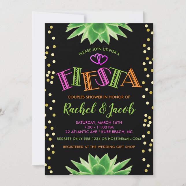Invitación Fiesta de Neon para Boda de Parejas (Anverso)
