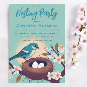 Invitación Fiesta de nidificación Ave Azul Nido Huevos Floral
