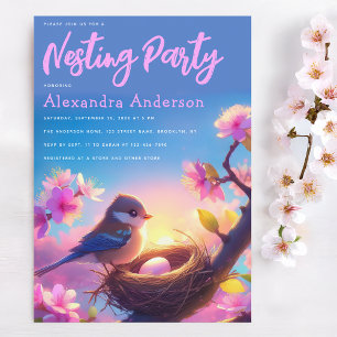 Invitación Fiesta de nidificación Cute Bird & Egg Floral Flor