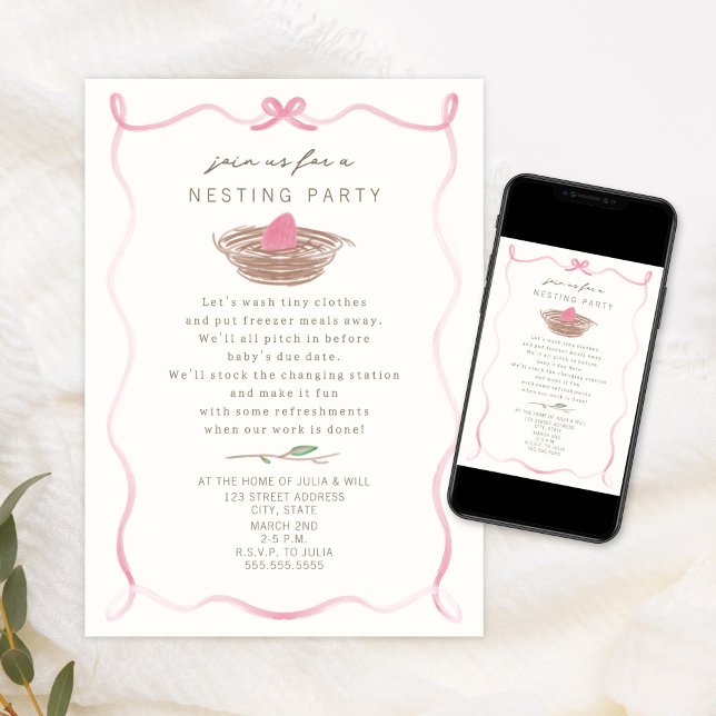 Invitación Fiesta de nidificación Poema Bebé Huevos rosados D (Subido por el creador)