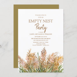 Invitación Fiesta de nido blanco y verde marrón de pampas gra