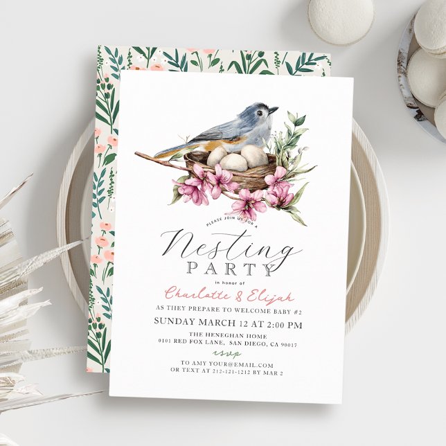 Invitación Fiesta de nido de pájaro floral Baby Shower (Subido por el creador)
