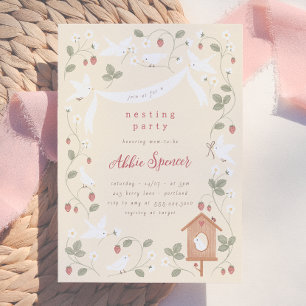 Invitación Fiesta de Nido de Pájaros y Bayas para Bebé Niña