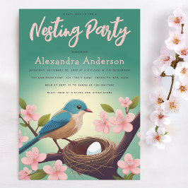 Invitación Fiesta de Nido Pájaro Huevo de Nido Flor Verde Ros