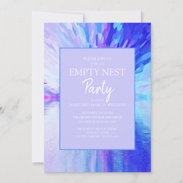 Invitación Fiesta de Nido Vacío Abstracto Azul Púrpura (Anverso)