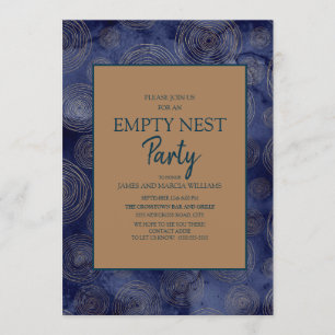 Invitación Fiesta de Nido Vacío Azul Marino Elegante y Dorado