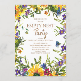 Invitación Fiesta de Nido Vacío de Flores Amarillas Azules y 