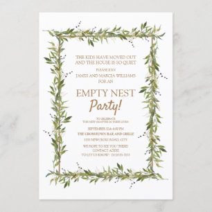 Invitación Fiesta de nido vacío de oro en hojas verdes modern