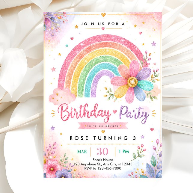 Invitación Fiesta de niña con acuarela pastel (Subido por el creador)