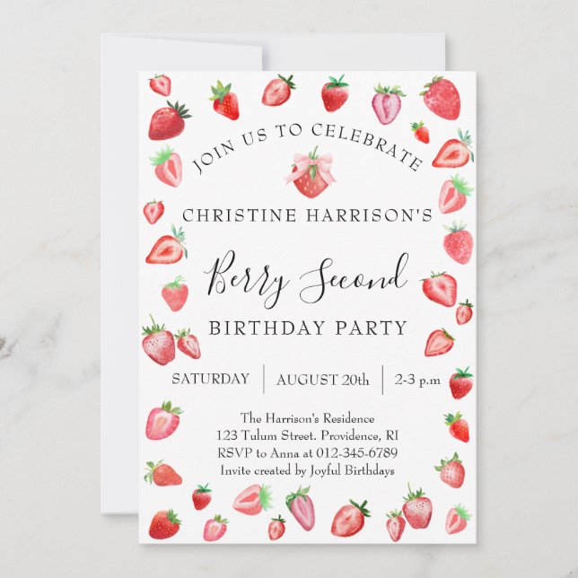 Invitación Fiesta de niña con bayas para segundo cumpleaños (Anverso)