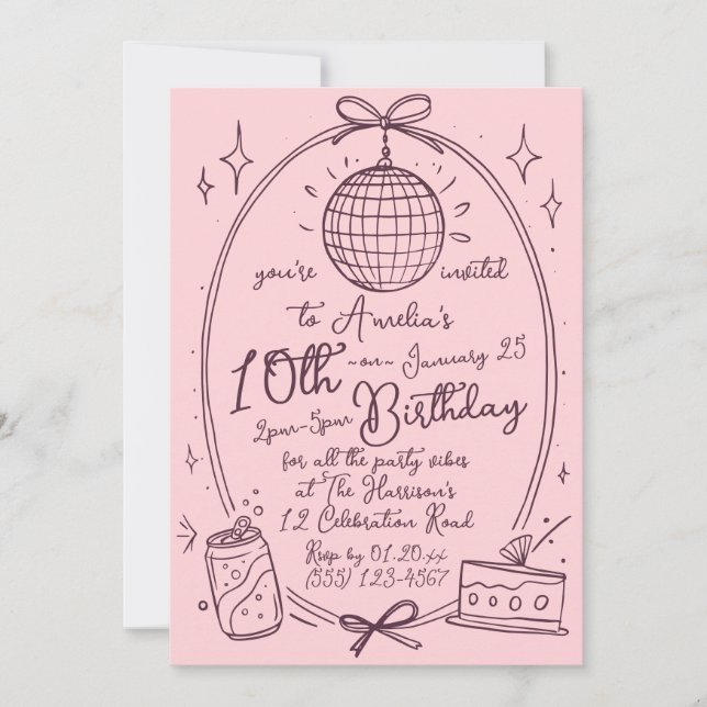 Invitación Fiesta de niña de dos dígitos Cumpleaños 10 (Anverso)