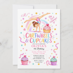 Invitación Fiesta de Niña de Gimnasia Volteretas y Cupcakes B