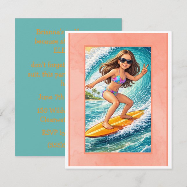 Invitación Fiesta de niña preadolescente descarga digital (Anverso / Reverso)