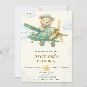 Invitación Fiesta de niño de primer cumpleaños de un avión pe
