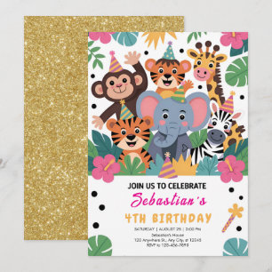 Invitación Fiesta de niños con animales lindos del zoológico