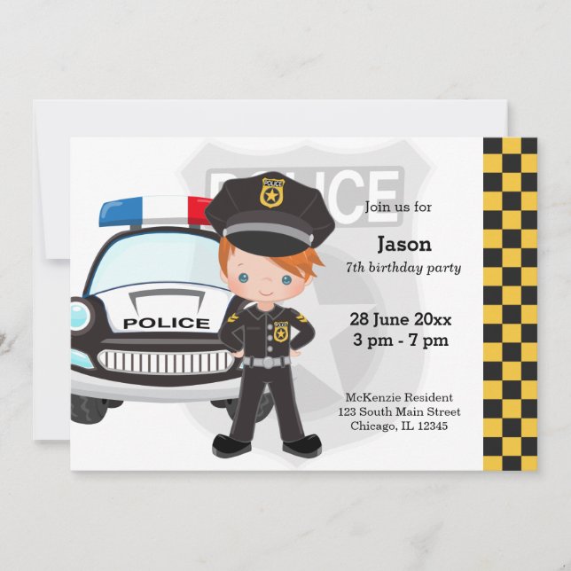 Invitación Fiesta de niños policía (Anverso)
