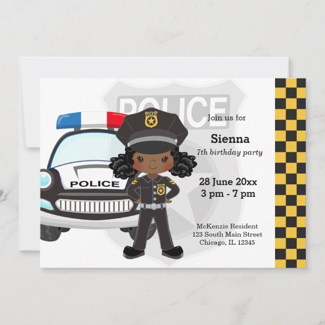 Invitación Fiesta de niños policías (Anverso)