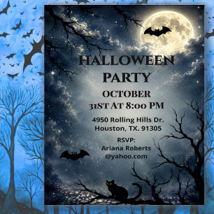 Invitación Fiesta de Noche de Brujas bajo la Luz de la Luna