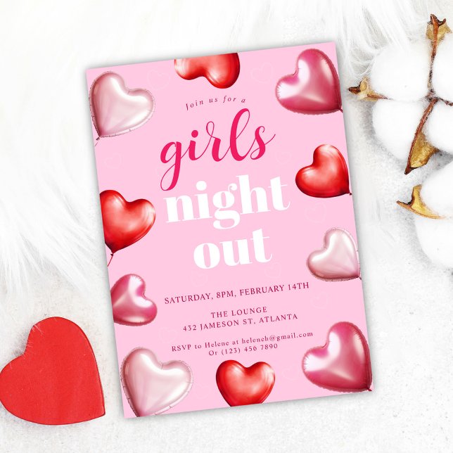 Invitación Fiesta De Noche De Chicas De La Noche De La Noche  (Pink Girly Cute Fun Girls Night Out Party Invitation)