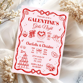 Invitación Fiesta de Noche de Chicas Galentines Coqueta Roja