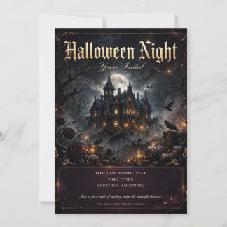 Invitación Fiesta de Noche de Halloween en Castillo Gótico Pe
