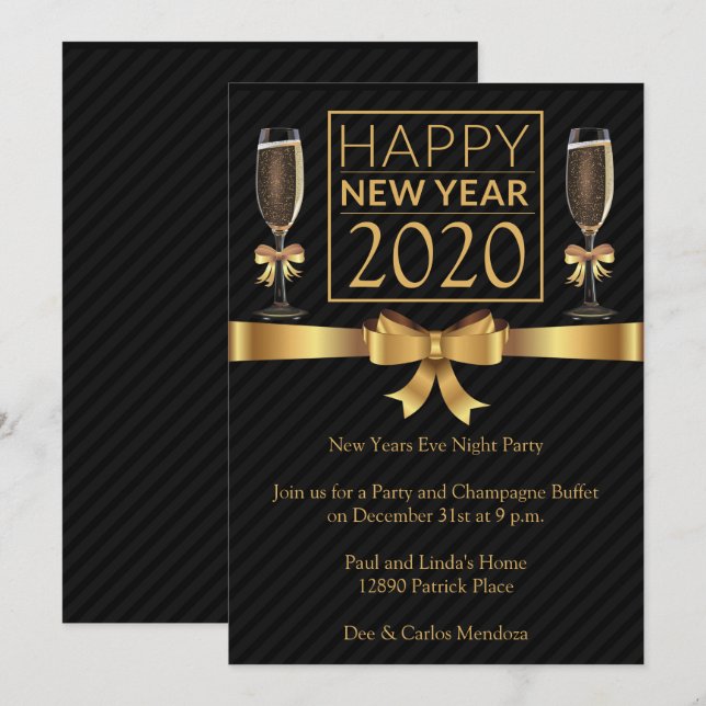 Invitación Fiesta de Noche Feliz Año Nuevo (Anverso / Reverso)