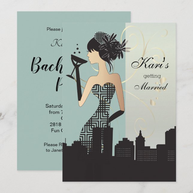 Invitación Fiesta de "Noche Fuera" de los Chicas - Azul (Anverso / Reverso)