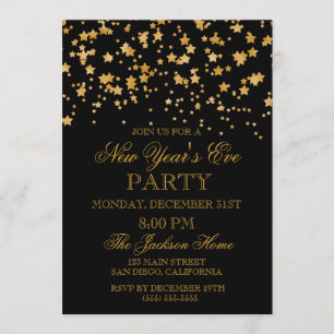 Invitación Fiesta de Noche Vieja de las estrellas del confeti