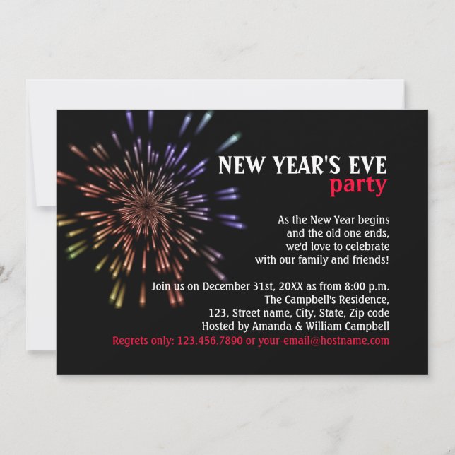 Invitación Fiesta de Noche Vieja de los fuegos artificiales (Anverso)