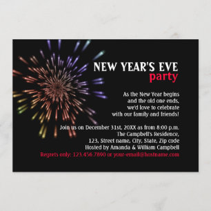 Invitación Fiesta de Noche Vieja de los fuegos artificiales