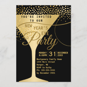 Invitación Fiesta de Noche Vieja del negro de las chispas de