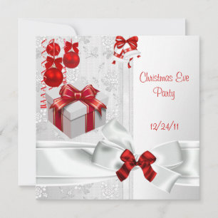 Invitación Fiesta de Nochebuena Elegante Encaje Blanco Cinta 
