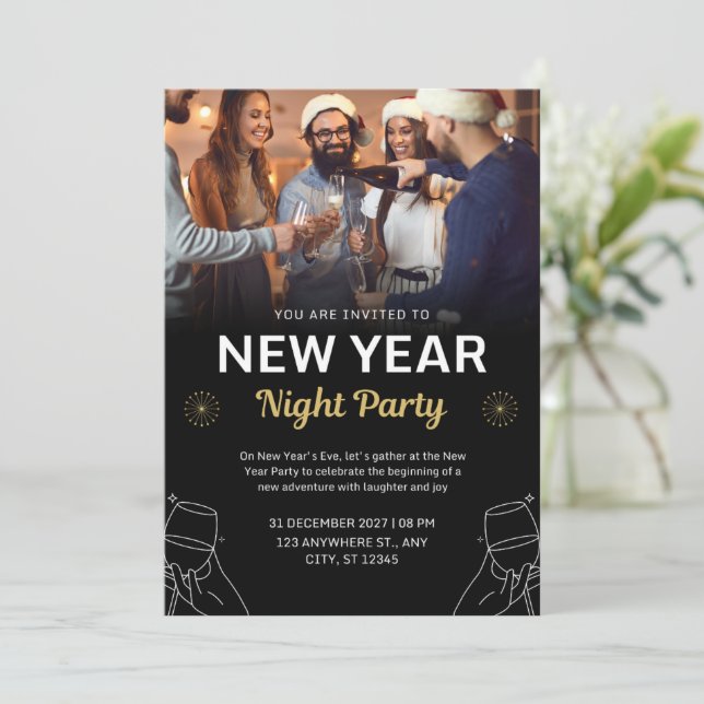 Invitación Fiesta de Nochevieja (Anverso de pie)