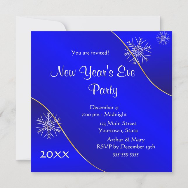 Invitación Fiesta de Nochevieja 2020 con luces azules (Anverso)