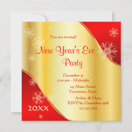 Invitación Fiesta de Nochevieja 2022 sobre oro y rojo