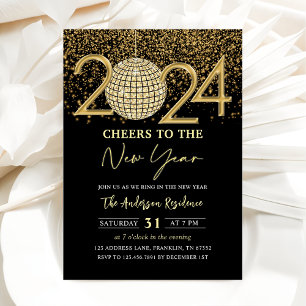 Invitación Fiesta de Nochevieja 2024 de Gold Disco Ball