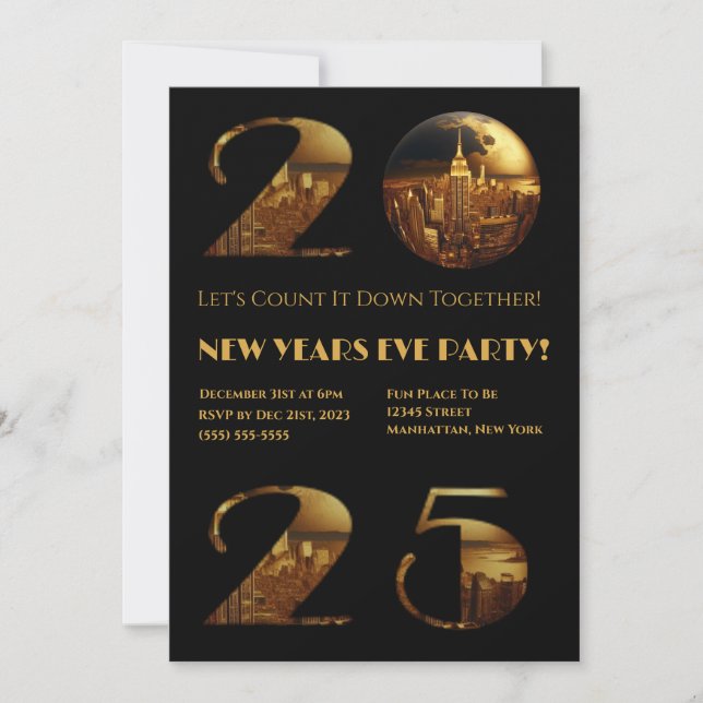 Invitación fiesta de Nochevieja 2025-Ball-NYC- (Anverso)