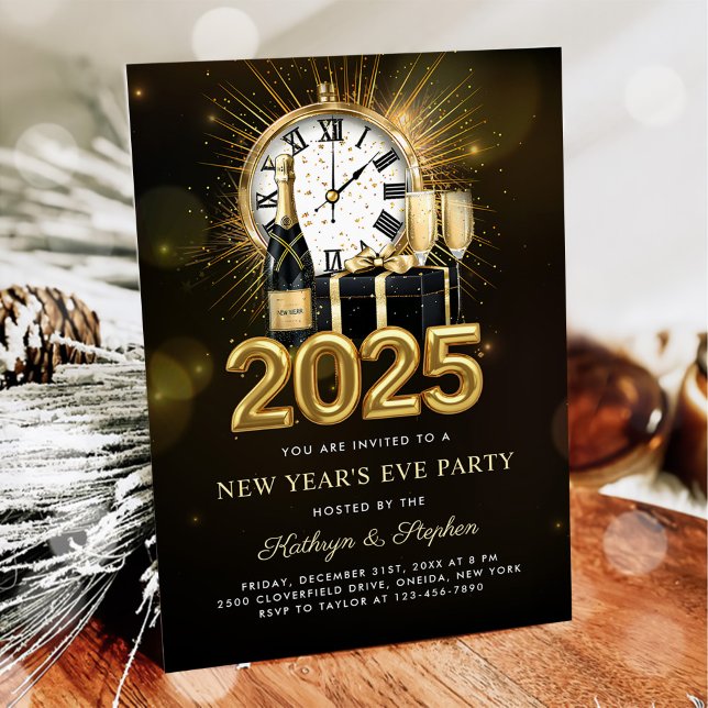 Invitación Fiesta de Nochevieja 2025 Champagne de oro (Subido por el creador)