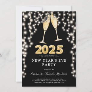 Invitación Fiesta de Nochevieja 2025 Champagne String Light
